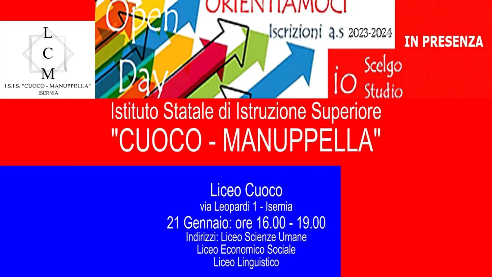 Isernia: tutto pronto al Liceo “Cuoco” per l’open day di domani pomeriggio.